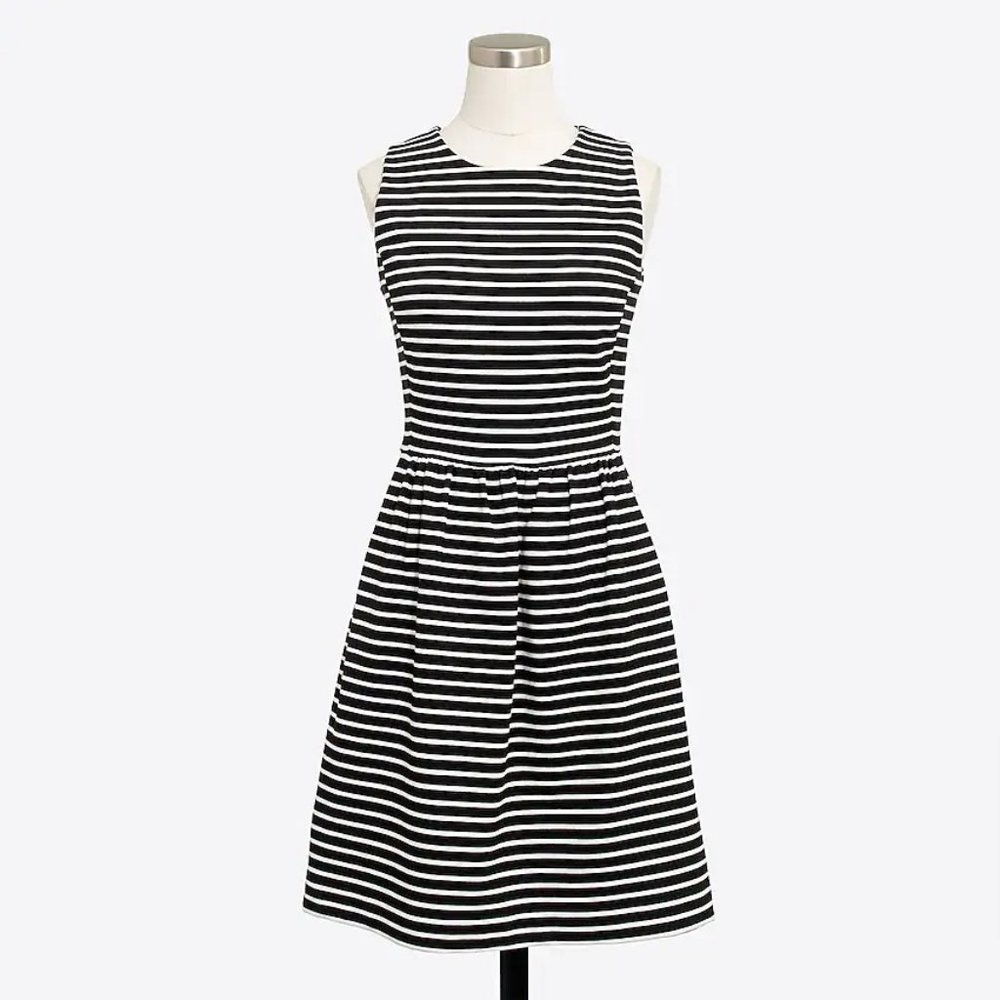 J Crew Striped pleated ponte Midi dress with zip back